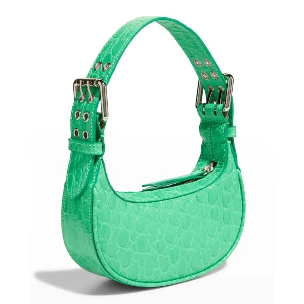 By Far Mini Soho Super Green Circular Croco Embossed Leather- Color Super Green - Picture 3 of 10